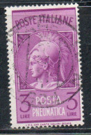 ITALIA REPUBBLICA ITALY REPUBLIC 1947 POSTA PNEUMATICA LIRE 3 USATO USED OBLITERE' - Poste Exprèsse/pneumatique