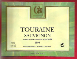 Etiquette De Vin Touraine Sauvignon 1994 12% - Ets Chevallier Rablay - Weisswein