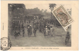 Congo Français - Brazzaville-Plaines - Fête Dans Un Village Missangha - 1c Moyen Congo RF - Carte Pour La France - 1919 - Briefe U. Dokumente