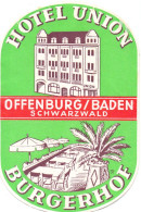 Etiket Etiquette - Hotel Union - Burgerhof - Offenburg Baden Schwarzwald - Etiquetas De Hotel