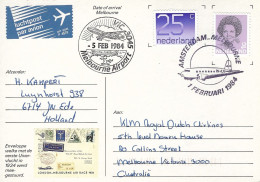Netherlands-Australia 1984 Amsterdam Melbourne KLM Uiver Memorial Flight Card - Posta Aerea
