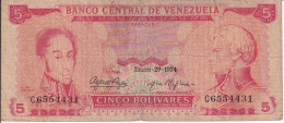 BILLETE DE VENEZUELA DE 5 BOLIVARES DEL AÑO 1974  (BANK NOTE) - Venezuela