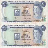 PAREJA CORRELATIVA DE BERMUDA DE 1 DOLLAR DEL AÑO 1984 (BANKNOTE) - Bermude