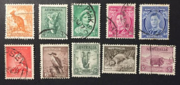 1938 - Australia - King George VI Definitives . First Series - Animals  - 10 Stamps Used - Oblitérés