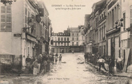 épernay * La Rue Porte Lucas Après L'orage Du 4 Juin 1910 * Coiffeur Débit Tabac Tabacs * Commerces Magasins Inondations - Epernay