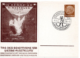 60369 - Deutsches Reich - 1938 - 3Pfg Hindenburg "LZ129" PGAKte SoStpl FRANKFURT - WERBEAUSSTELLUNG TAG DER BRIEFMARKE - Zeppelines