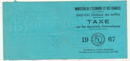 Taxe Sur Les Appareils Automatiques, Année 1967 - (Billard Electrique) - Marseille - Otros & Sin Clasificación
