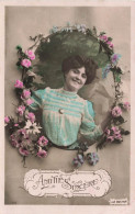 FÊTES & VŒUX - Amitié Sincère - Femme à Robe Bleue - Colorisé - Carte Postale Ancienne - Autres & Non Classés