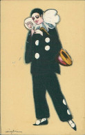 CHIOSTRI SIGNED 1920s POSTCARD - PIERROT BROWSE THE DAISY - EDIT BALLERINI & FRATINI - N.167 (4965) - Chiostri, Carlo