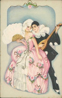 CHIOSTRI SIGNED 1920s POSTCARD - PIERROT & WOMAN WITH HAND FAN - EDIT BALLERINI & FRATINI - N.228 (4966) - Chiostri, Carlo