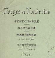 1864 ENTETE FORGES FONDERIE  De Rosières Ivoy Le Prè Bourges & Mazières (Cher) Pour Seraphin Frères Constructeurs  Paris - 1800 – 1899