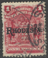 British South Africa Company (Rhodesia). 1909-12 Arms O/p Rhodesia. 1d Used. SG 101 - Southern Rhodesia (...-1964)