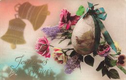 FÊTES - VŒUX - Joyeuses Pâques - Cloches - Fleurs - œuf - Colorisé - Carte Postale Ancienne - Easter