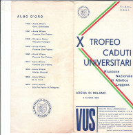 B2467 - BROCHURE X TROFEO CADUTI UNIVERSITARI - ARENA DI MILANO 1966 - NAZIONALE ATLETICA LEGGERA - Athlétisme