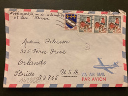 LETTRE Par Avion Pour USA TP COQ DE DECARIS 0,30 Bande De 3 De Carnet + TROYES 0,10 OBL.MEC.6-3 1967 02 LAON RP AISNE - 1962-1965 Cock Of Decaris