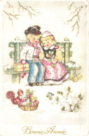 FÊTES - VŒUX - Bonne Année - Dessins D'enfants Assis Sur Un Banc - Colorisé - Carte Postale Ancienne - Nieuwjaar