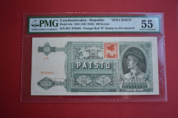 Banknotes Czechoslovakia  500 Korun 1945 PMG 55 Pick#54s SPECIMEN Adhesive Stamp On Slovakian - Tsjechoslowakije