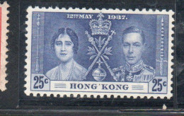 HONG KONG 1937 GEORGE VI CORONATION ISSUE 25c MH - Unused Stamps