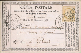 FRANCE : Carte Précurseur Datée Du 17/1/1875 à DUNKERQUE + GC 1364 Et PARIS - - Vorläufer