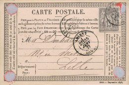 FRANCE : Carte Précurseur Datée Du 25/1/1877 à AMIENS (cachet 17dr) Et LILLE - - Vorläufer