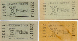 4 Anciens TICKETS  De  METRO -  3 Tickets 1ère Classe -  1 Ticket 2ème Classe - Europe