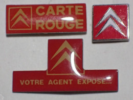 Lot De 3 Pin's Citroën Carte Rouge + Votre Agent Expose + Petit Logo CITROEN - Citroën