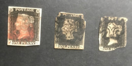 1840 GB 3 Penny Blacks Used With Faults And Maltese Cross Pmk. See Photos Offers Also Invited - Usados