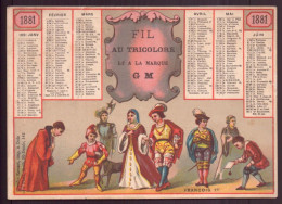 Calendrier Publicitaire " Fil GM " Année 1881 - Tamaño Pequeño : ...-1900