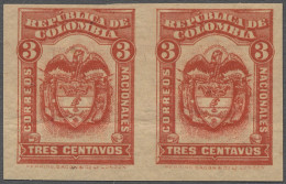 **/pair Columbia: 1920, 3c Red On Yellow Imperf Horizontal Pair Unmounted Mint - Colombia