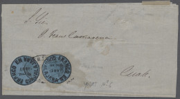 Cover Mexico: GUADALAJARA, 1867, "un Real" Blue Paper, Two Copies Cut To Shape On Cove - México