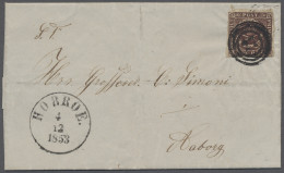 Cover Denmark: 1851, Freimarke 4 S. Braun Vollrandig Geschnitten, Entwertet Mit Nummer - Briefe U. Dokumente
