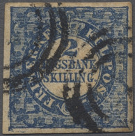 O Denmark: 1851, 2 RIGSBANK-SKILLING Blau Auf Weißem Grund, Untergrund In Buchdruc - Gebraucht
