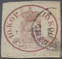 On Piece Finland: 1856, Wappen, 10 K. Karmin (lila- Bzw. Karminrot) Auf Gewöhnlichem Papi - Briefe U. Dokumente