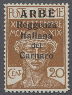 * Fiume: 1920, Freimarke Mit Großem Aufdruck Für Die Insel Arbe. 20 Cent. Gelbbrau - Fiume
