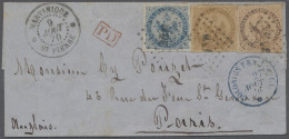 Cover French Colonies: 1859, Adlerzeichnung 10 C. Gelbbraun, 20 C. Blau Und 40 C. Oran - Autres & Non Classés