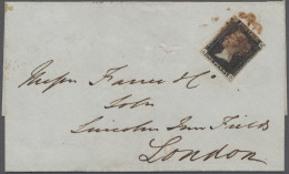 Cover Great Britain: 1841, Königin Victoria, 1 Penny Schwarz, "A-D", Allseits Vollrand - Cartas & Documentos