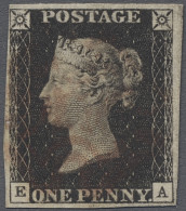 O Great Britain: 1840, 1d Black Plate 8 EA, Four Margins All Around, With Red MC, - Gebraucht