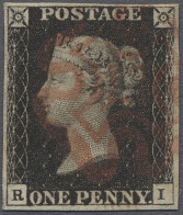 O Great Britain: 1840, Queen Victoria, 1 Penny Black Und 2 Pence Matt-(ultramarin) - Usados