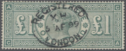 O Great Britain: 1884, Königin Victoria, Weiße Eckbuchstaben, 1 Pfund Dunkelgelbgr - Usados