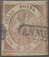 O Italian States - Naples: 1858, Mi.No. 7, "50 Grana", Used In Very Fine Quality, - Nápoles