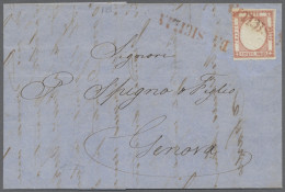 Cover Italy: 1861, Brief Aus Neapel Nach Genua Mit 5 Grana Rot (etwas Berührt), Mit Se - Poststempel