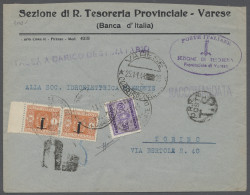 Cover Italy - Postage Dues: 1944, Soziale Republik Italien, Bankbrief Aus Varese Nach - Taxe