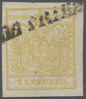 O Österreich: 1850, Wappenzeichnung 1 Kreuzer Kadmiumgelb, Auf Handpapier, Vollran - Used Stamps