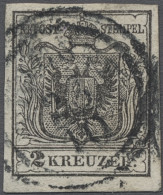 O Österreich: 1850, Wappenzeichnung 2 Kreuzer Schwarz Auf Handpapier, Vollrandig G - Usati