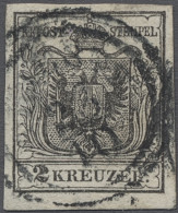 O Österreich: 1850, Wappenzeichnung 2 Kreuzer Schwarz Auf Handpapier, Vollrandig G - Gebraucht