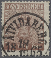 O Sweden: 1858, 30 Oere, 10 Choice Copies Showing Different Shades Of Colour And A - Oblitérés