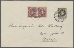 Cover Sweden: 1916, Bi-coloured Numeral Type, 4 Oere Horizontal Pair IMPERFORATE Plus - Lettres & Documents