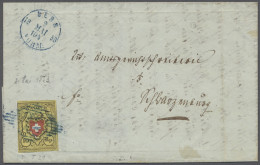 Brf. Schweiz: 1853, Rayon II Ohne Kreuzeinfassung, 10 Rp. Schwarz / Orangerot / Braun - Lettres & Documents