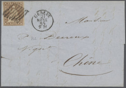 Brf. Schweiz: 1855, Strubel, Berner Druck, 1. Druckperiode, 5 Rp. Braun, Links Oben M - Cartas & Documentos