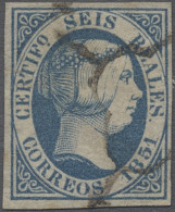 O Spain: 1851, Königin Isabella II. Mit Diadem Im Oval, 6 Reales Blau, Allseitig V - Used Stamps